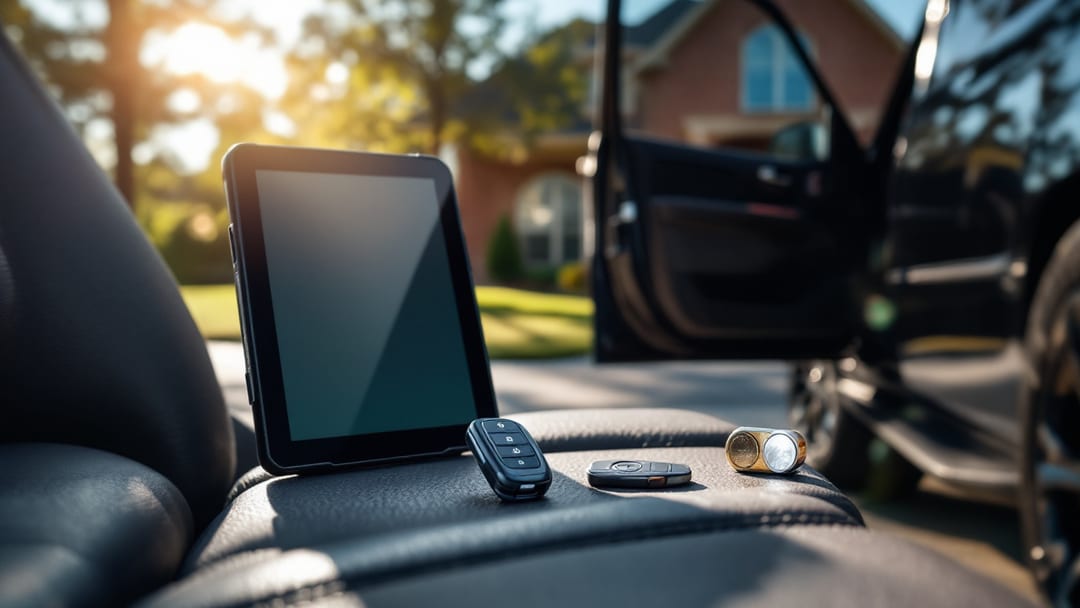 Programación de un key fob de Chevrolet Tahoe en la entrada de una casa suburbana de Cleburne al mediodía